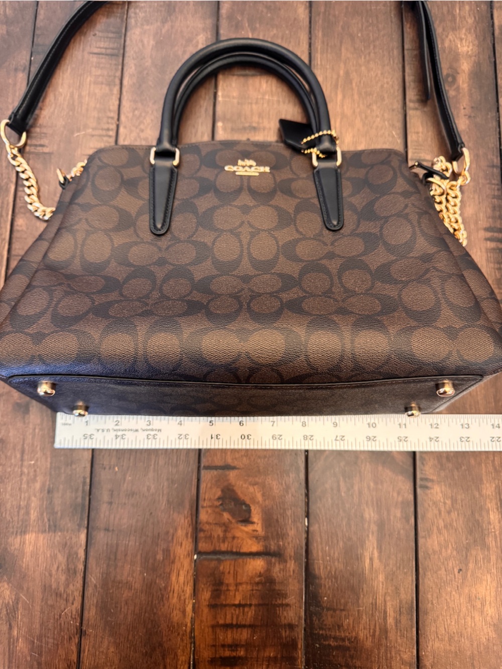 Coach Brown Signature Leather Gold Chain Purse Shoulder Bag F29683 Medium - Picture 14 of 15